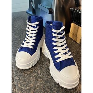 Azalea Wang Libbie Blue Rhinestones Chunky Platform Sneakers